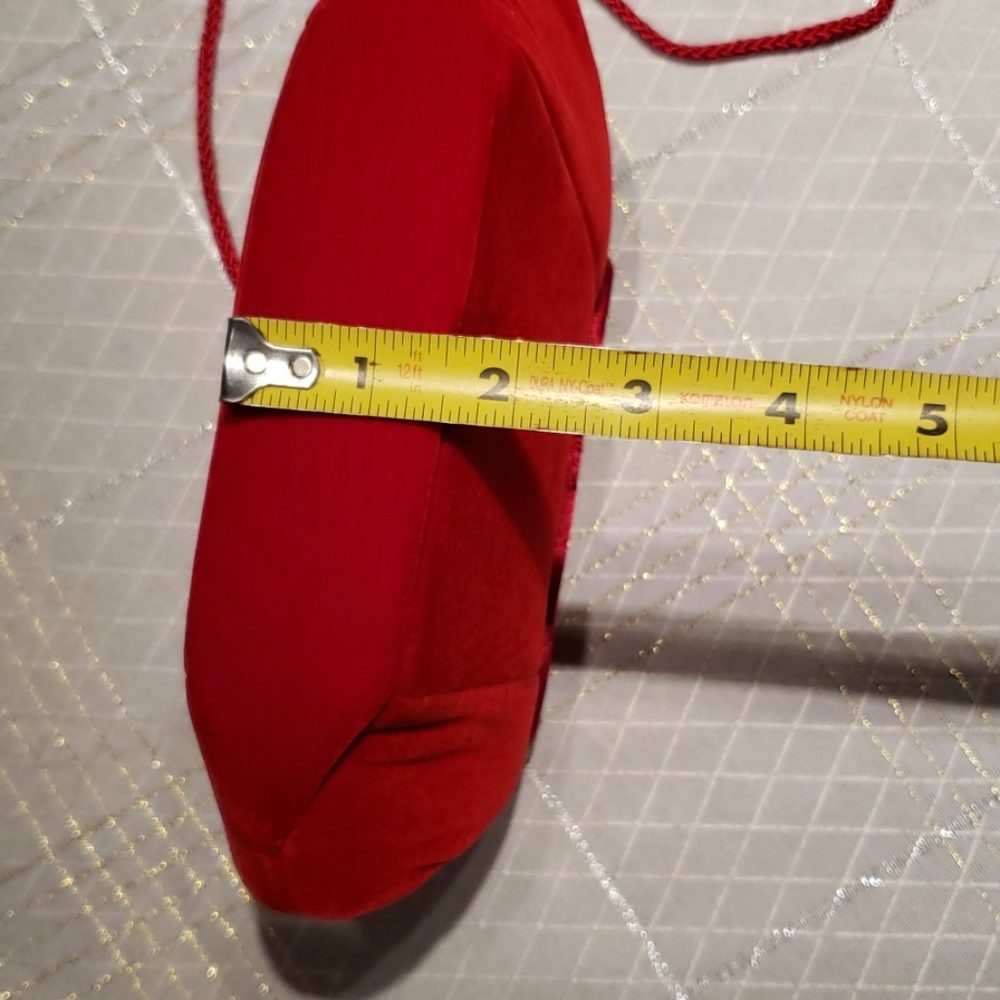 Evening Mini Shoulder Bag Purse NEW Red Velour - Picture 10 of 10